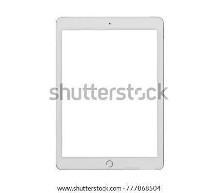 White tablet computer isolated on over white background Royalty-Free Stock Photo #777868504