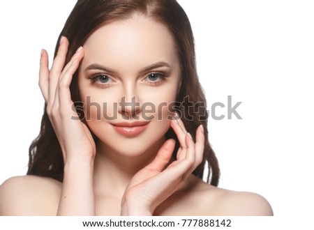 Beautiful skin care healthy woman close up portrai. Female beauty age concept