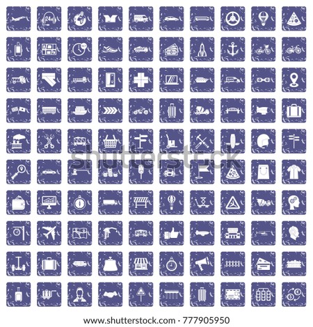 100 delivery icons set in grunge style sapphire color isolated on white background vector illustration
