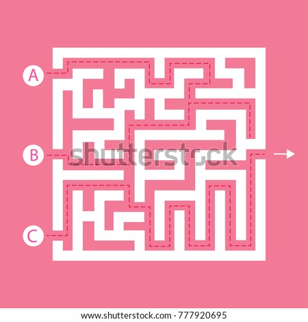 Labyrinth shape design element. Three entrance, one exit and one right way to go, but many paths to deadlock. Royalty-Free Stock Photo #777920695