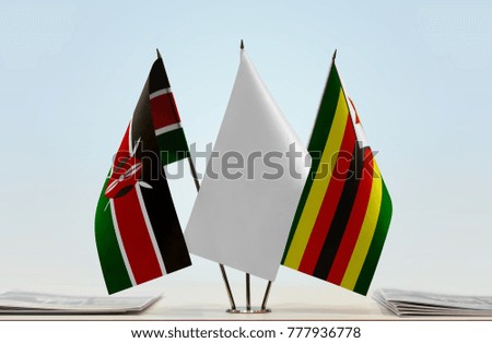 Flags of Kenya and Zimbabwe with a white flag in the middle