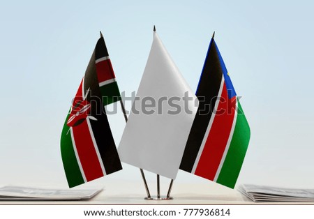 Flags of Kenya and South Sudan with a white flag in the middle