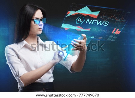 The concept of business, technology, the Internet and the network. A young entrepreneur working on a virtual screen of the future and sees the inscription: News