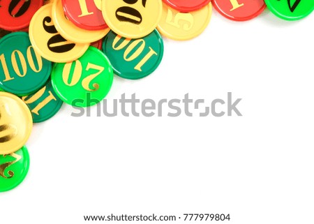 Casino chips on white background.