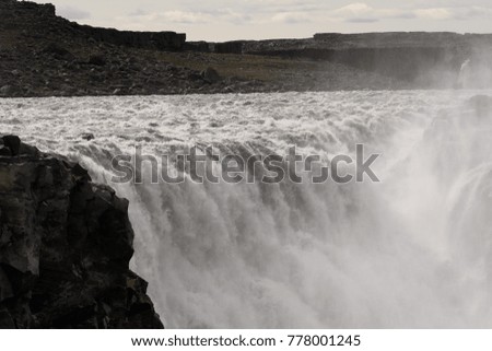 Dettifoss, a waterfall in Vatnajokull National Park in Northeast Iceland, the most powerful waterfall in Europe