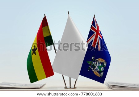 Flags of Ghana and Ascension Island with a white flag in the middle