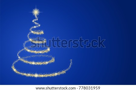 Golden Christmas tree on background wit copyspace. Vector.