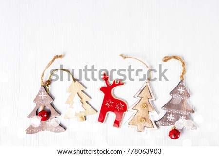 Christmas card. Christmas symbols on white background. Copy space