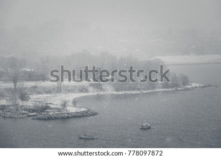 snow fall with city landscape backgrounds,Kitsilano beach,Vancouver BC,Canada