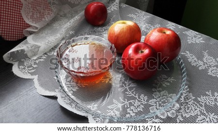 background abstract food pattern. fresh apples and honey. country style
