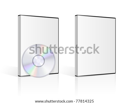 DVD case and disk on white background. Vector illustration.