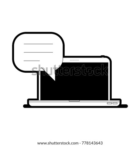 laptop computer front view with speech dialogue in black silhouette