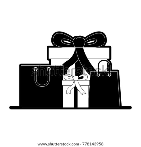 gift boxes and shopping bags in black silhouette