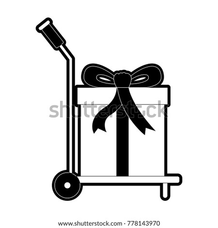 hand truck with big gift box in black silhouette