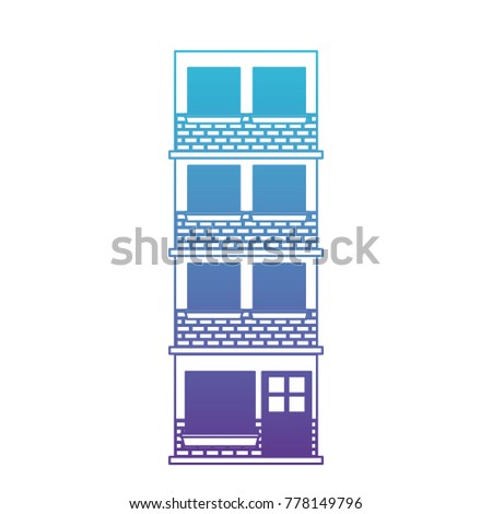building facade of four floors in degraded blue to purple color contour