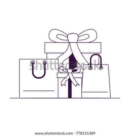 gift boxes and shopping bags in purple dotted silhouette