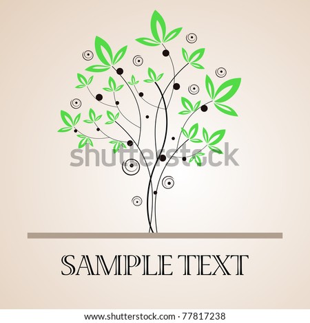 Card design with stylized tree and text. Raster version.