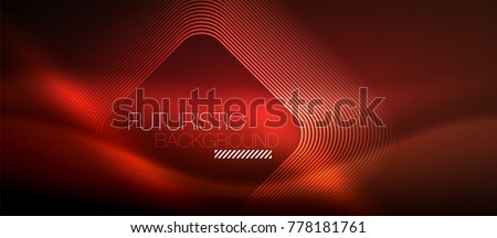 Neon glowing techno lines, hi-tech futuristic red abstract background template with square shapes