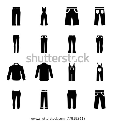 Jeans icons. set of 16 editable filled jeans icons such as sweater, pants, woman pants
