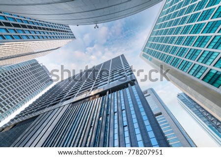 Skyward view of skyscrapers, business and corporate concept.