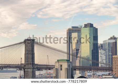 Brooklyn Bridge and Manhattan skyline.