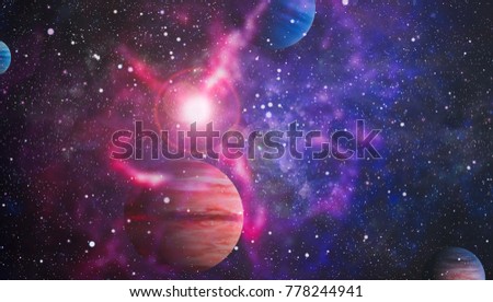 planet in space with sun flash. Elements of this image are furnished by NASA
