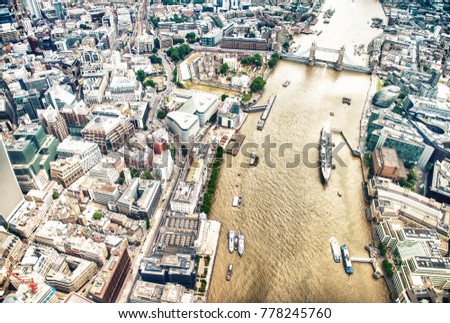 London buildings along river Thames - UK.