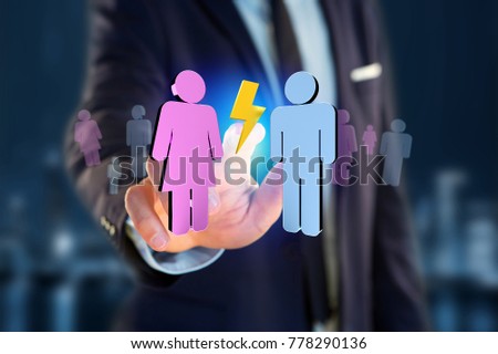 View of a Couple of a man and a woman meeting on the internet - 3D rendering