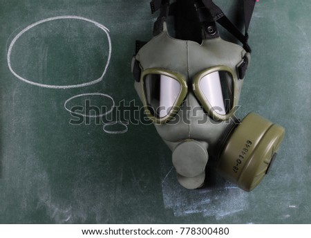 Gas mask on chalkboard background and texture