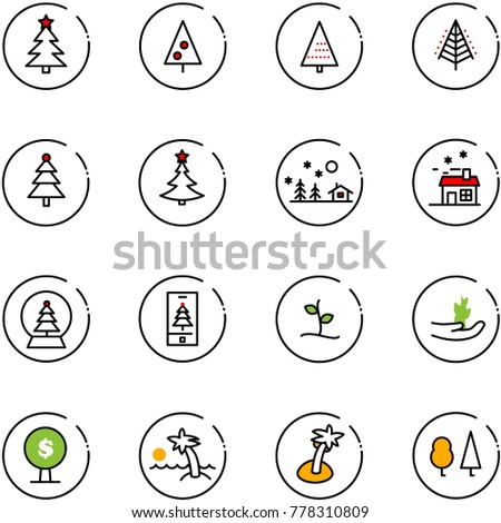line vector icon set - christmas tree vector, landscape, house, snowball, mobile, sproute, hand, money, palm, forest