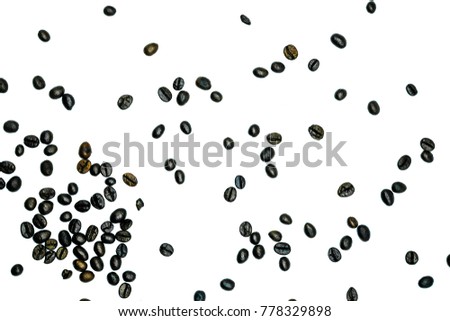 Coffee beans isolated on white background close up.Has space for text.Has space for text.Suitable for many applications.Good image