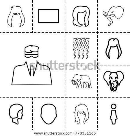 Portrait icons. set of 13 editable outline portrait icons such as elephant, woman hairstyle, face, woman, hairstyle, burst, curly hair