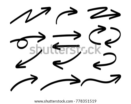 Hand drawn marker arrows isolated on white background. Vector collection