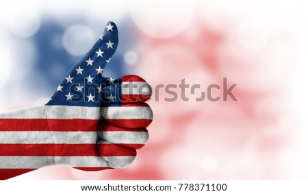 hand thumbs up, flag of america.
