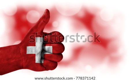 hand thumbs up, flag of Switzerland.