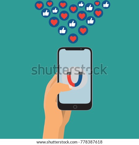 Hand with magnet attracting likes Royalty-Free Stock Photo #778387618
