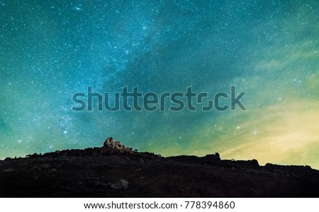 Starry Nightscape, Stars in Sky over Exmoor National Park Mountain Landscape , Devon (UK), Long Exposure