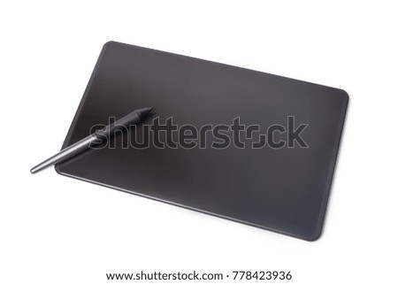 Graphic tablet and pen isolated on white background