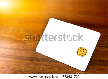 new blank of chip card on wooden table