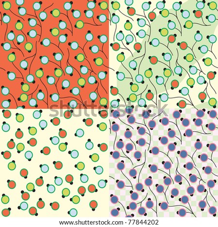 Set of abstract seamless patterns with berries