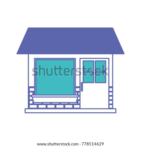 house facade of one floor in blue and purple color sections silhouette