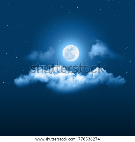 Mystical Night sky background with full moon, clouds and stars. Moonlight night with copy space for winter background. Royalty-Free Stock Photo #778536274