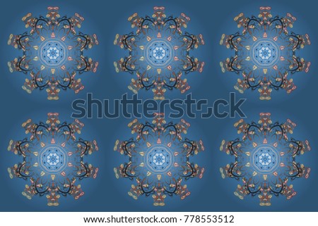 Isolated of raster blue, gray and white snowflake. Fine winter ornament. Colorful snowflakes Raster illustration.