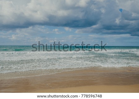 Waves on mediterranean sea landscape.