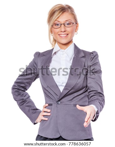 Portrait of Beautiful business woman handshake isolated on white