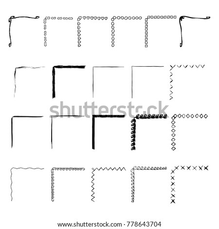 Grunge hand drawn corners. Sketched vector illustration. Isolated borders.