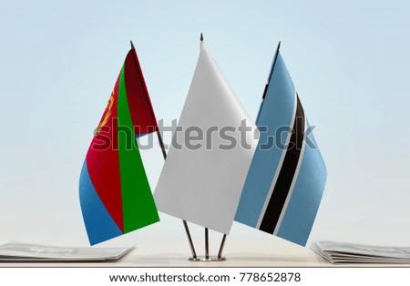 Flags of Eritrea and Botswana with a white flag in the middle