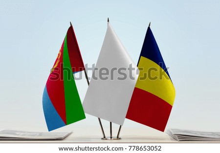 Flags of Eritrea and Chad with a white flag in the middle
