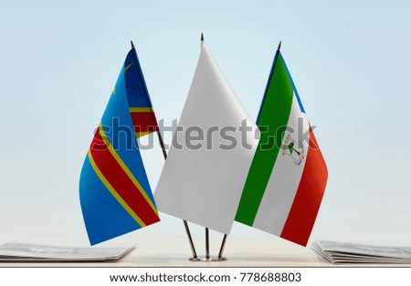 Flags of Democratic Republic of the Congo (DRC, DROC, Congo-Kinshasa) and Equatorial Guinea with a white flag in the middle