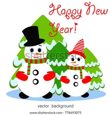 Merry Christmas. Christmas card with snowman, gift, holiday, vector winter background.